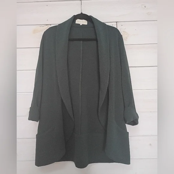 Frenchmauve Dark Green Open Front Knit Blazer - Picture 1 of 7